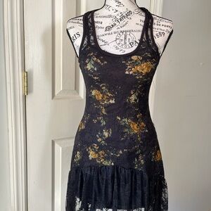 Y2k Black Lace Overlay Floral Halter Top